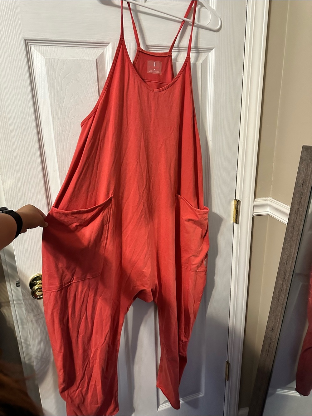 Women's Orange Loose-Fit Pocket Jumpsuit